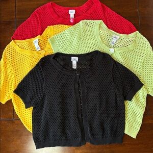 FOUR! LBW Knits Open Weave Short Sleeve Cardigan Lot – 4 Colors – Women’s 1X